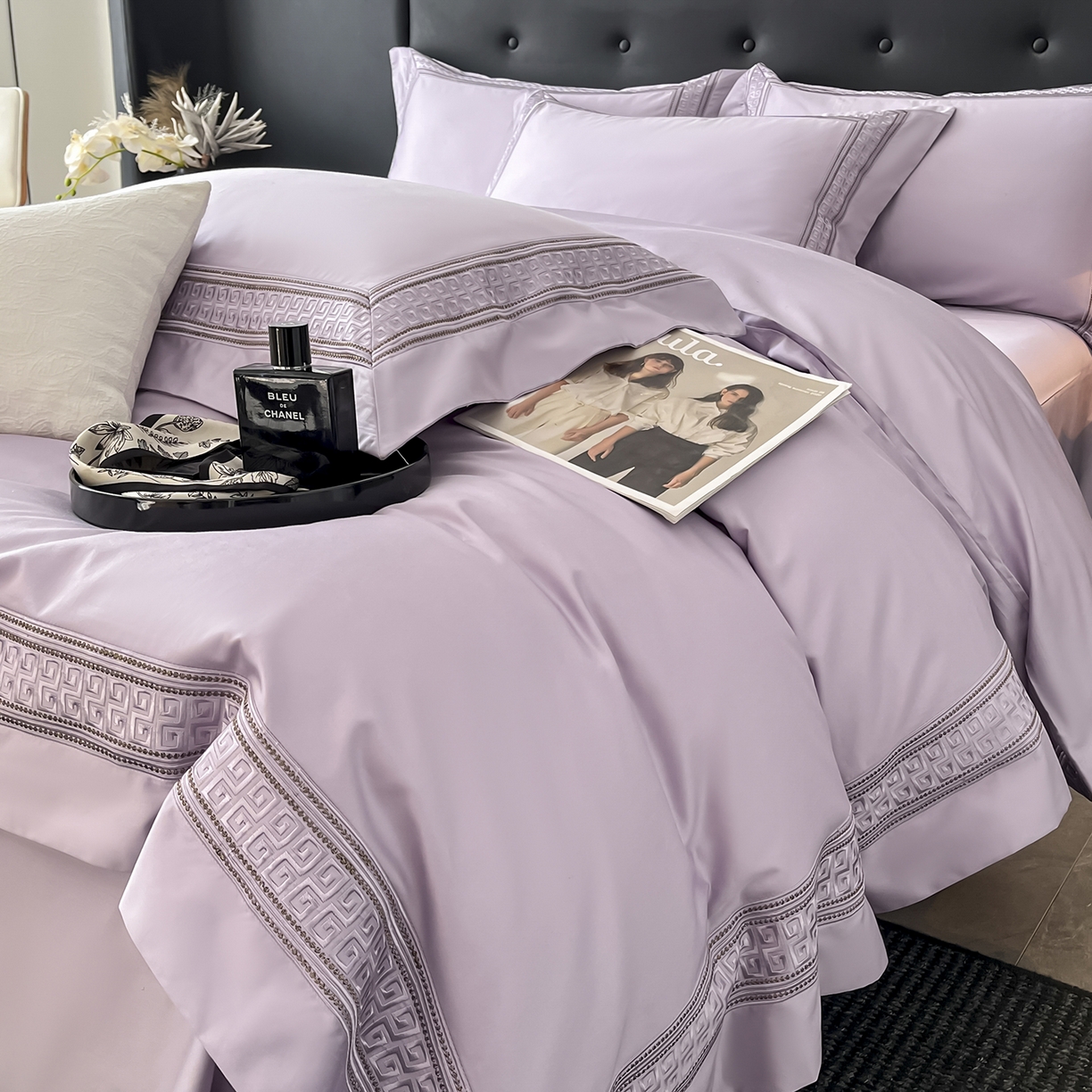 91家纺网 家纺一手货源 找家纺 置顶家纺 2025新款简希亲肤重工刺绣系列四件套 简希-香芋紫