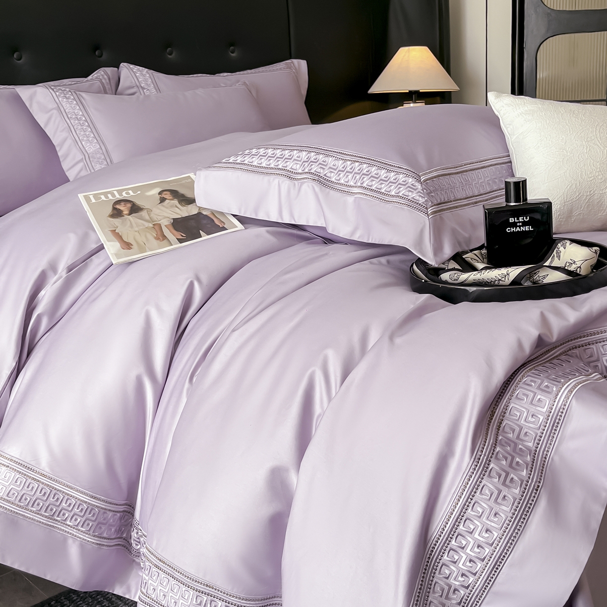 91家纺网 家纺一手货源 找家纺 置顶家纺 2025新款简希亲肤重工刺绣系列四件套 简希-香芋紫