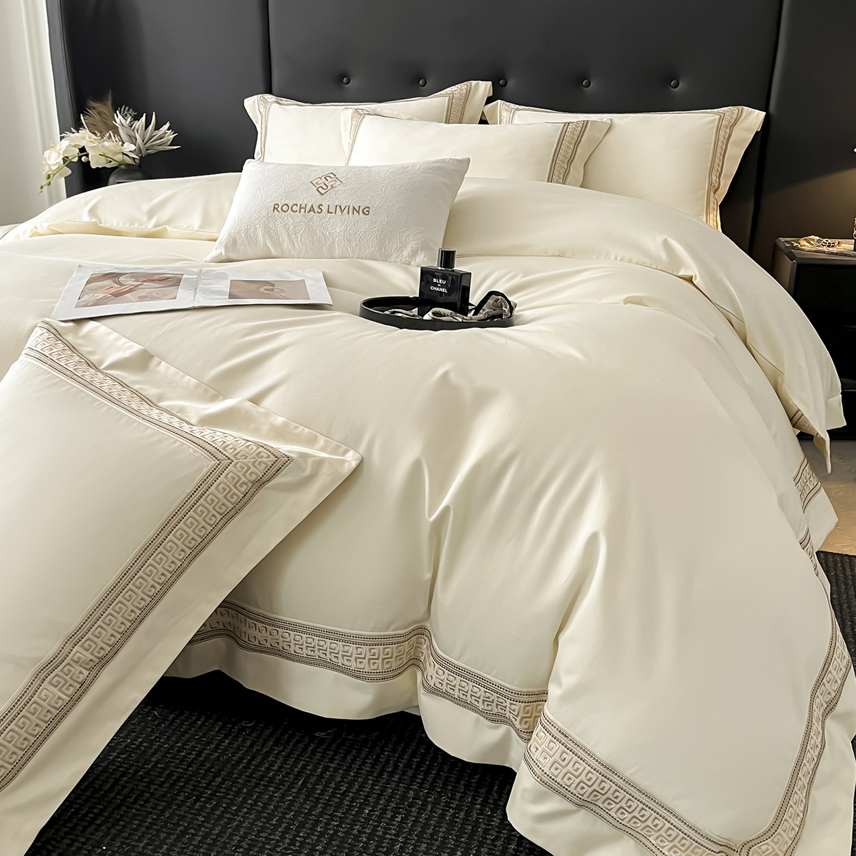 91家纺网 家纺一手货源 找家纺 置顶家纺 2025新款简希亲肤重工刺绣系列四件套 简希-奶昔白