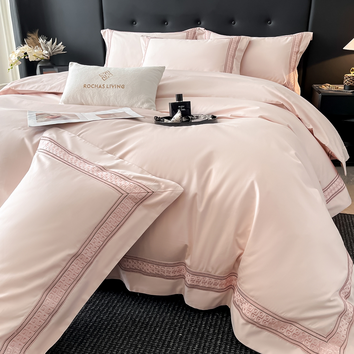 91家纺网 家纺一手货源 找家纺 置顶家纺 2025新款简希亲肤重工刺绣系列四件套 简希-粉