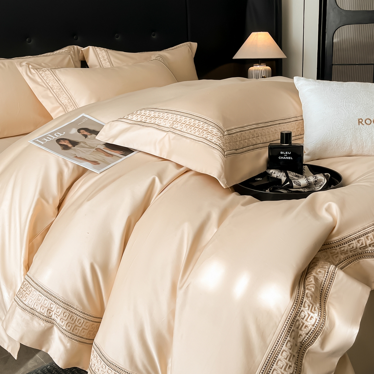 91家纺网 家纺一手货源 找家纺 置顶家纺 2025新款简希亲肤重工刺绣系列四件套 简希-浅香槟