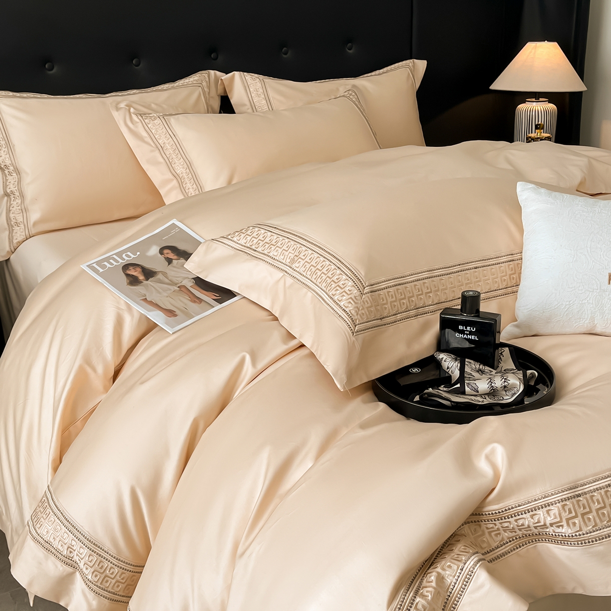 91家纺网 家纺一手货源 找家纺 置顶家纺 2025新款简希亲肤重工刺绣系列四件套 简希-浅香槟