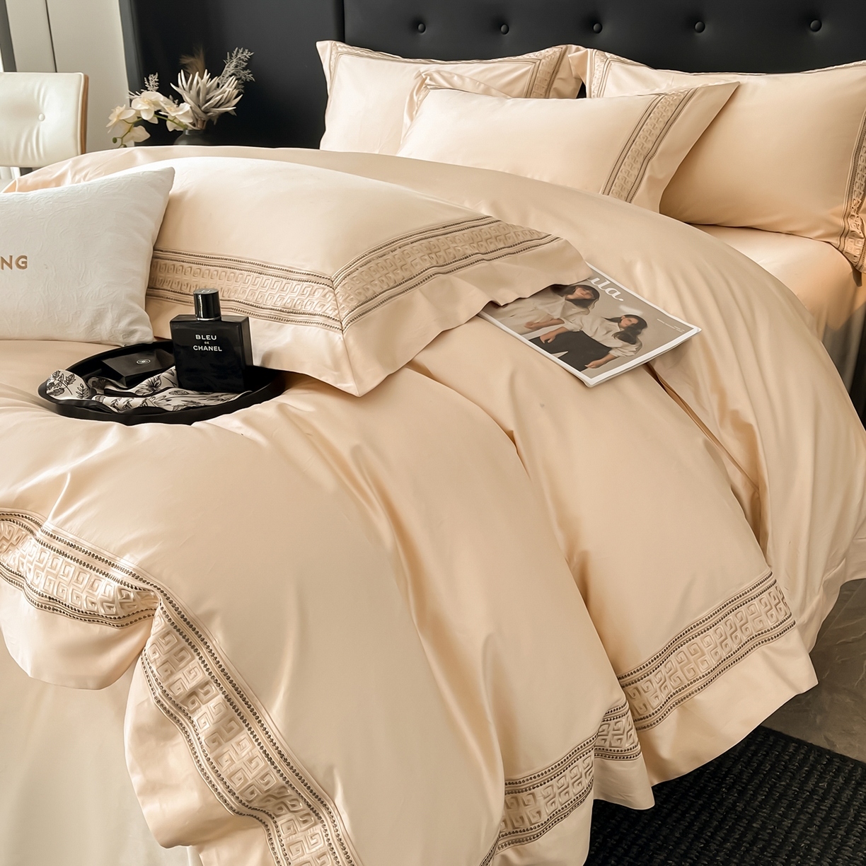 91家纺网 家纺一手货源 找家纺 置顶家纺 2025新款简希亲肤重工刺绣系列四件套 简希-浅香槟