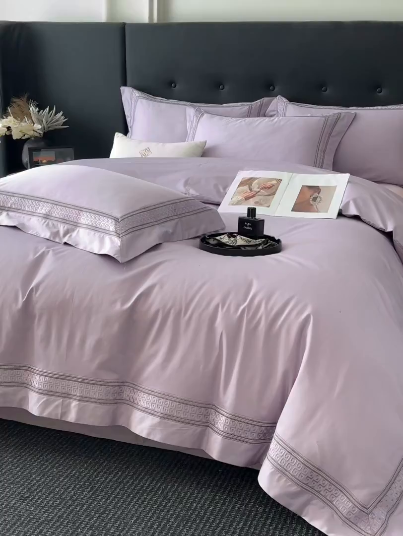 91家纺网 家纺一手货源 找家纺 置顶家纺 2025新款简希亲肤重工刺绣系列四件套 简希-香芋紫