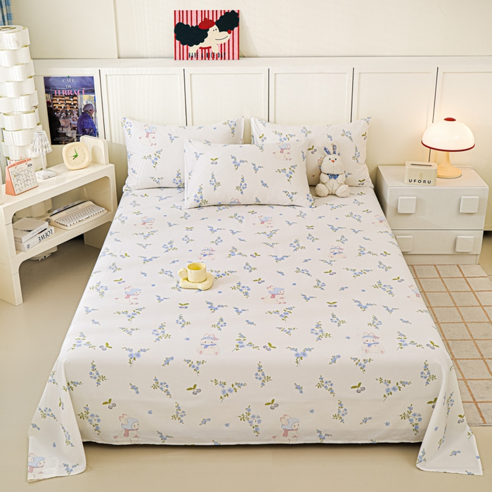 金鑫汇家纺 2026新款13070全棉单品套件系列-成人床A版单床单 花丛兔