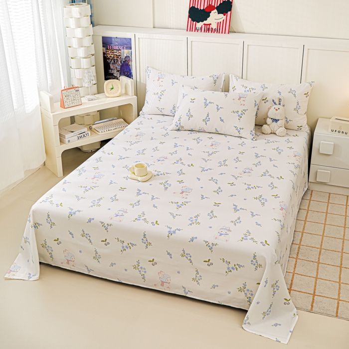91家纺网 家纺一手货源 找家纺 金鑫汇家纺 2026新款13070全棉单品套件系列-成人床A版单床单 花丛兔