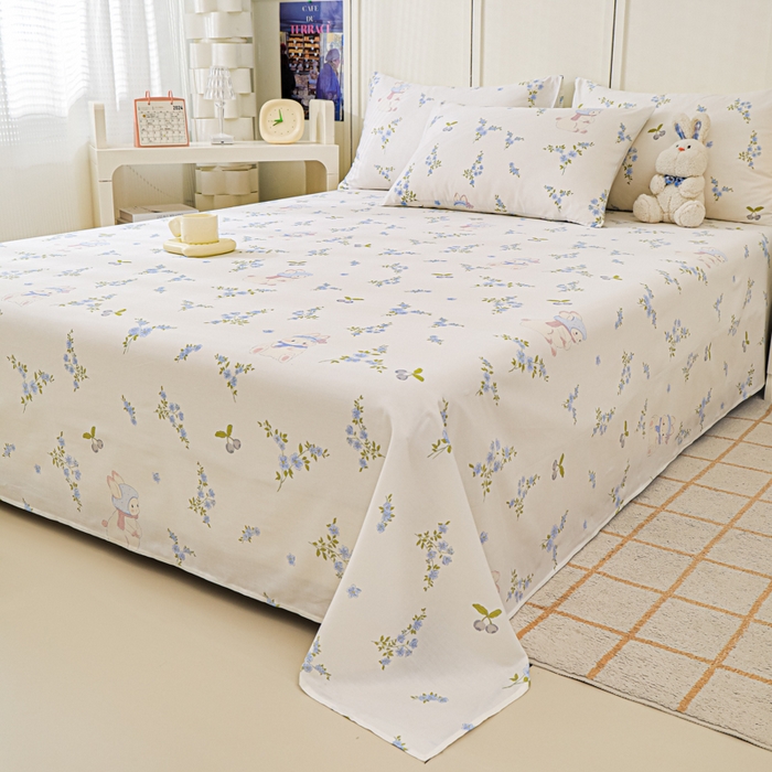 91家纺网 家纺一手货源 找家纺 金鑫汇家纺 2026新款13070全棉单品套件系列-成人床A版单床单 花丛兔
