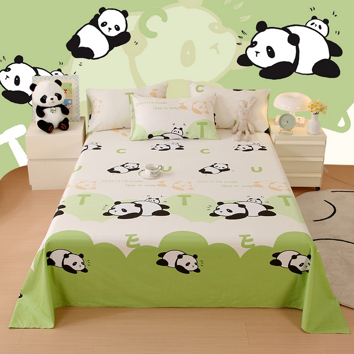 91家纺网 家纺一手货源 找家纺 金鑫汇家纺 2026新款13070全棉单品套件系列-成人床A版单床单 可爱熊猫