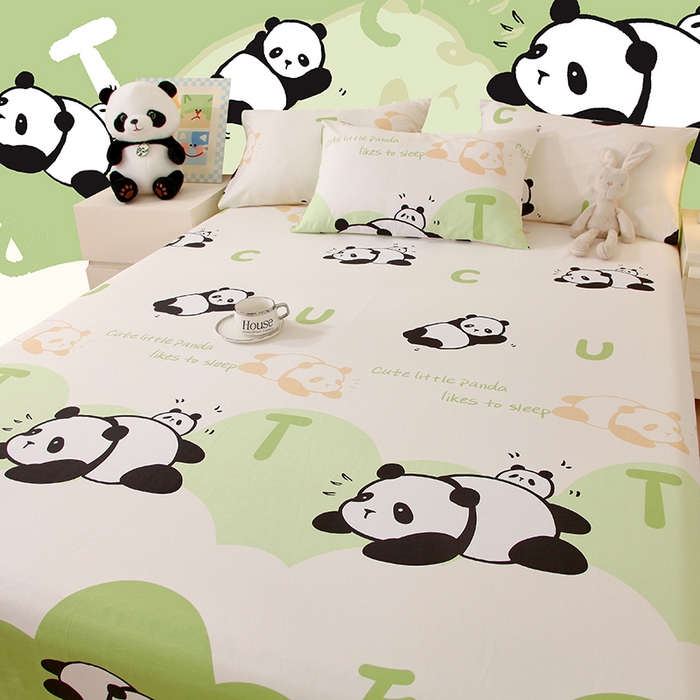 91家纺网 家纺一手货源 找家纺 金鑫汇家纺 2026新款13070全棉单品套件系列-成人床A版单床单 可爱熊猫