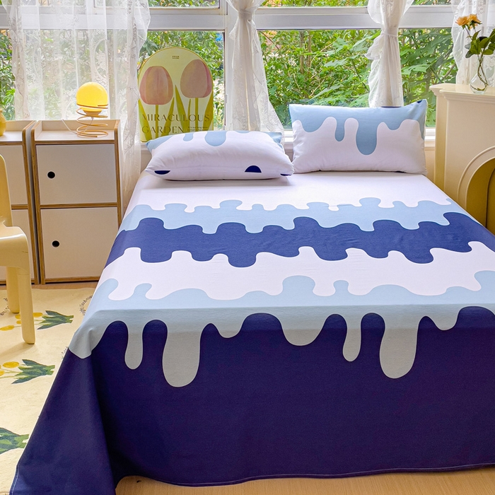 91家纺网 家纺一手货源 找家纺 金鑫汇家纺 2026新款13070全棉单品套件系列-成人床A版单床单 奶油蓝