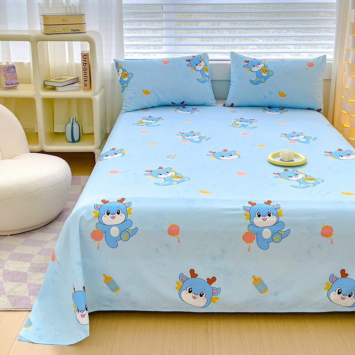 91家纺网 家纺一手货源 找家纺 金鑫汇家纺 2026新款13070全棉单品套件系列-成人床A版单床单 瑞龙送福