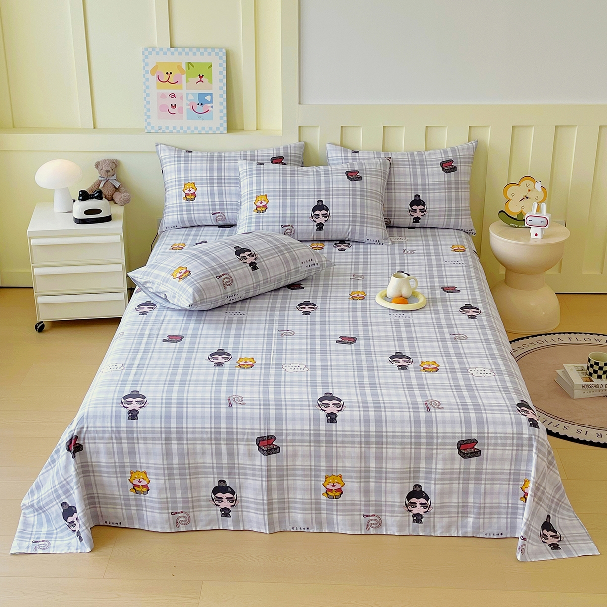 91家纺网 家纺一手货源 找家纺 金鑫汇家纺 2026新款13070全棉单品套件系列-成人床A版单床单 无畏申公豹-灰