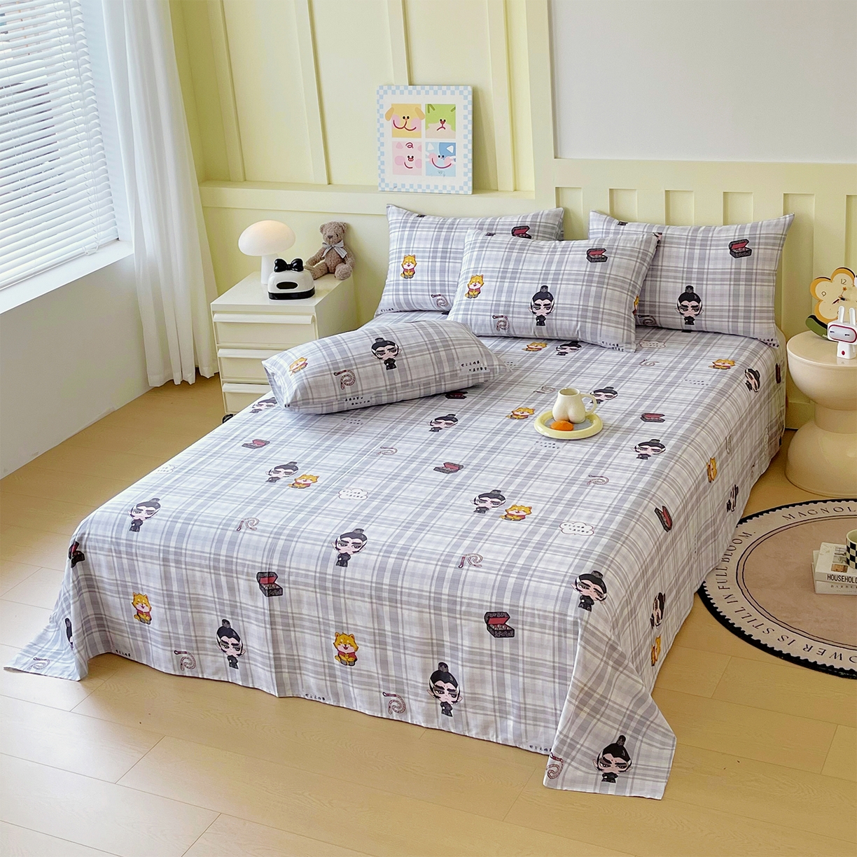 91家纺网 家纺一手货源 找家纺 金鑫汇家纺 2026新款13070全棉单品套件系列-成人床A版单床单 无畏申公豹-灰