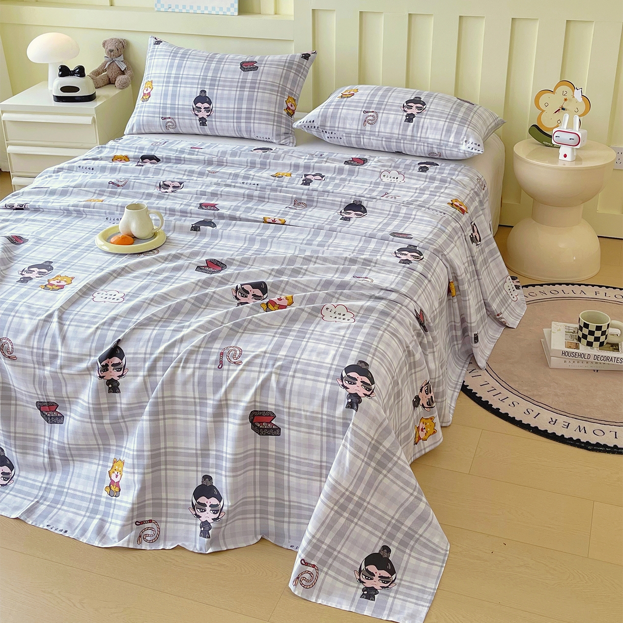 91家纺网 家纺一手货源 找家纺 金鑫汇家纺 2026新款13070全棉单品套件系列-成人床A版单床单 无畏申公豹-灰