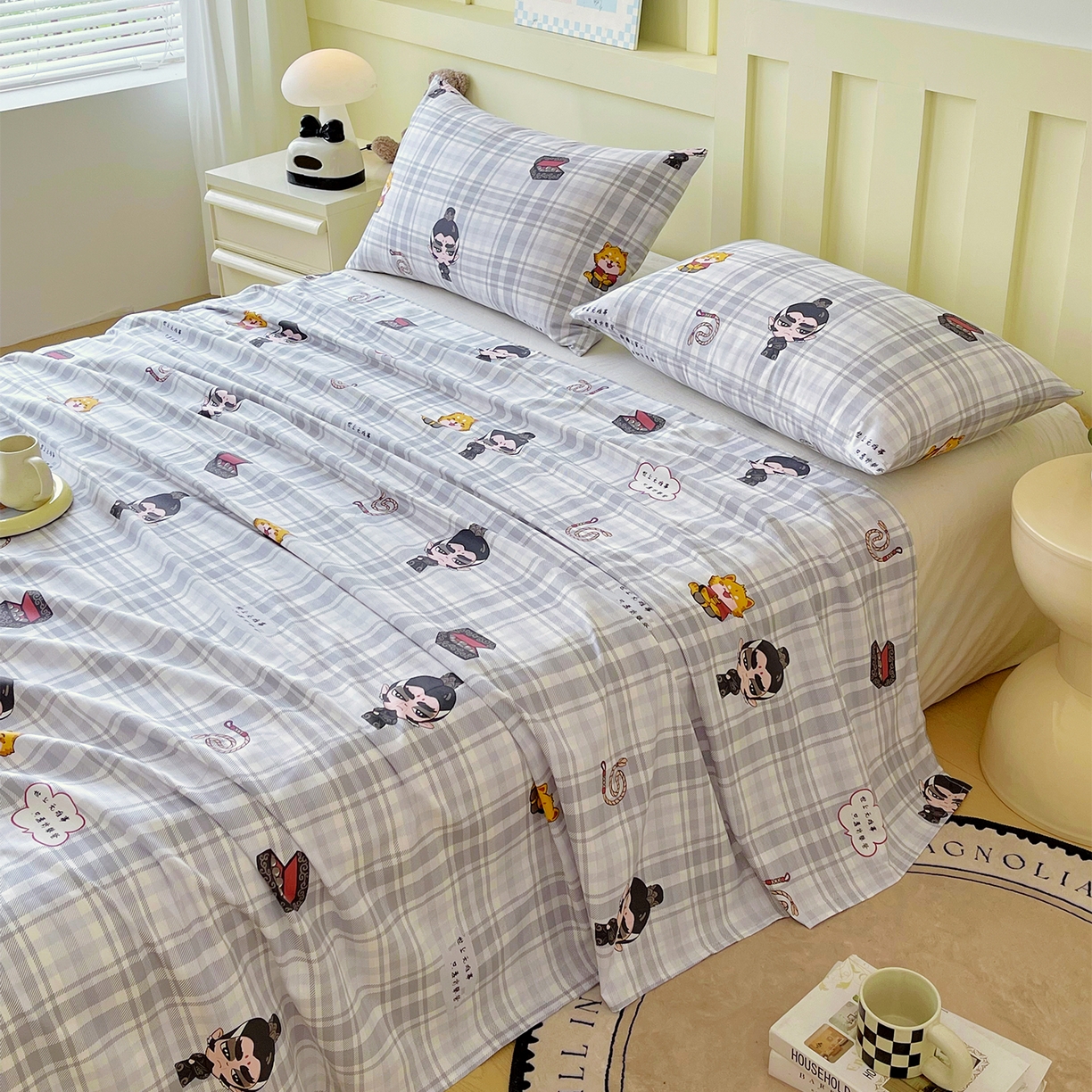 91家纺网 家纺一手货源 找家纺 金鑫汇家纺 2026新款13070全棉单品套件系列-成人床A版单床单 无畏申公豹-灰