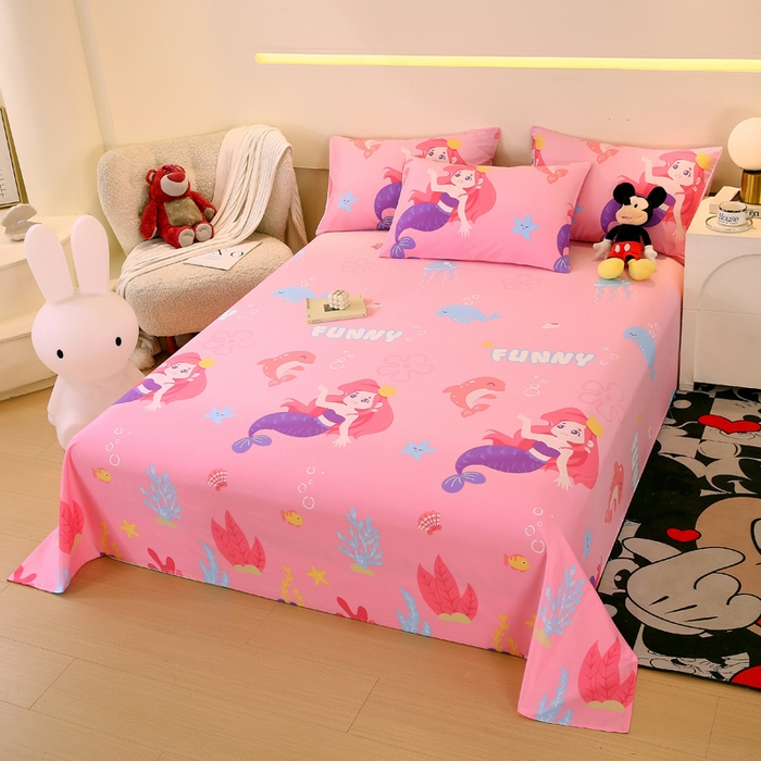 91家纺网 家纺一手货源 找家纺 金鑫汇家纺 2026新款13070全棉单品套件系列-成人床A版单床单 小美人鱼