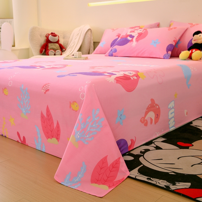 91家纺网 家纺一手货源 找家纺 金鑫汇家纺 2026新款13070全棉单品套件系列-成人床A版单床单 小美人鱼