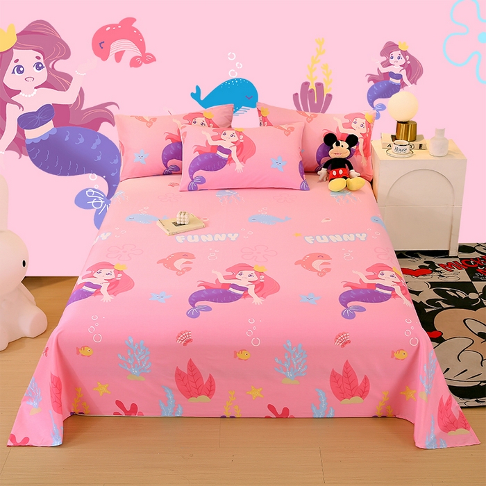 91家纺网 家纺一手货源 找家纺 金鑫汇家纺 2026新款13070全棉单品套件系列-成人床A版单床单 小美人鱼