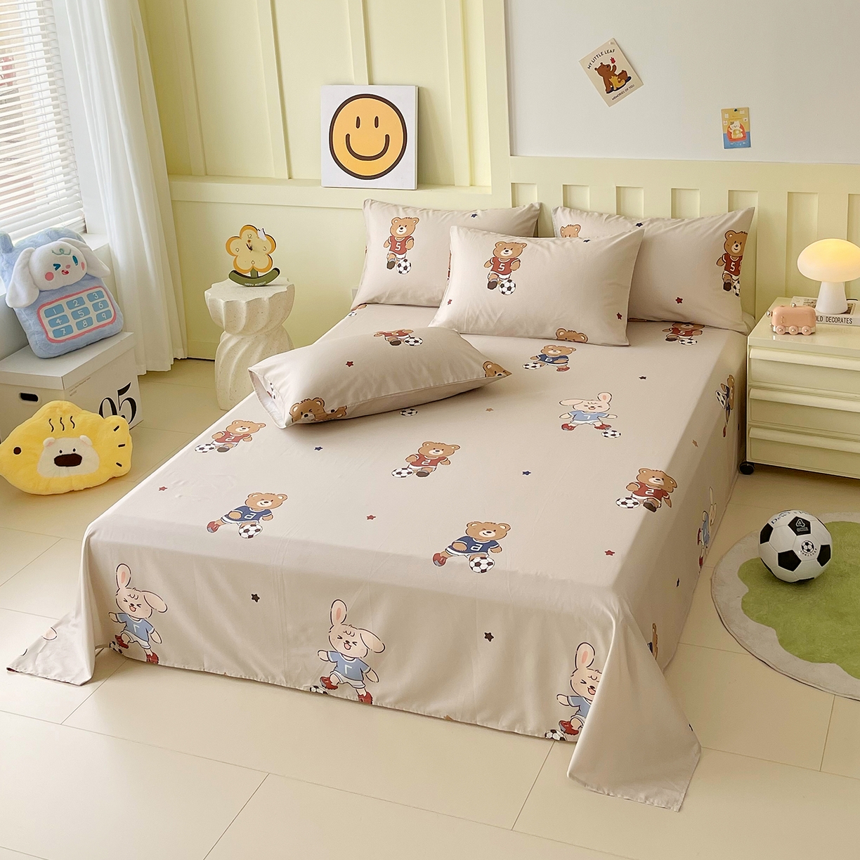 91家纺网 家纺一手货源 找家纺 金鑫汇家纺 2026新款13070全棉单品套件系列-成人床A版单床单 友谊足球