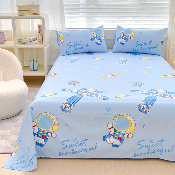 91家纺网 家纺一手货源 找家纺 金鑫汇家纺 2026新款13070全棉单品套件系列-成人床A版单床单 宇宙奥秘