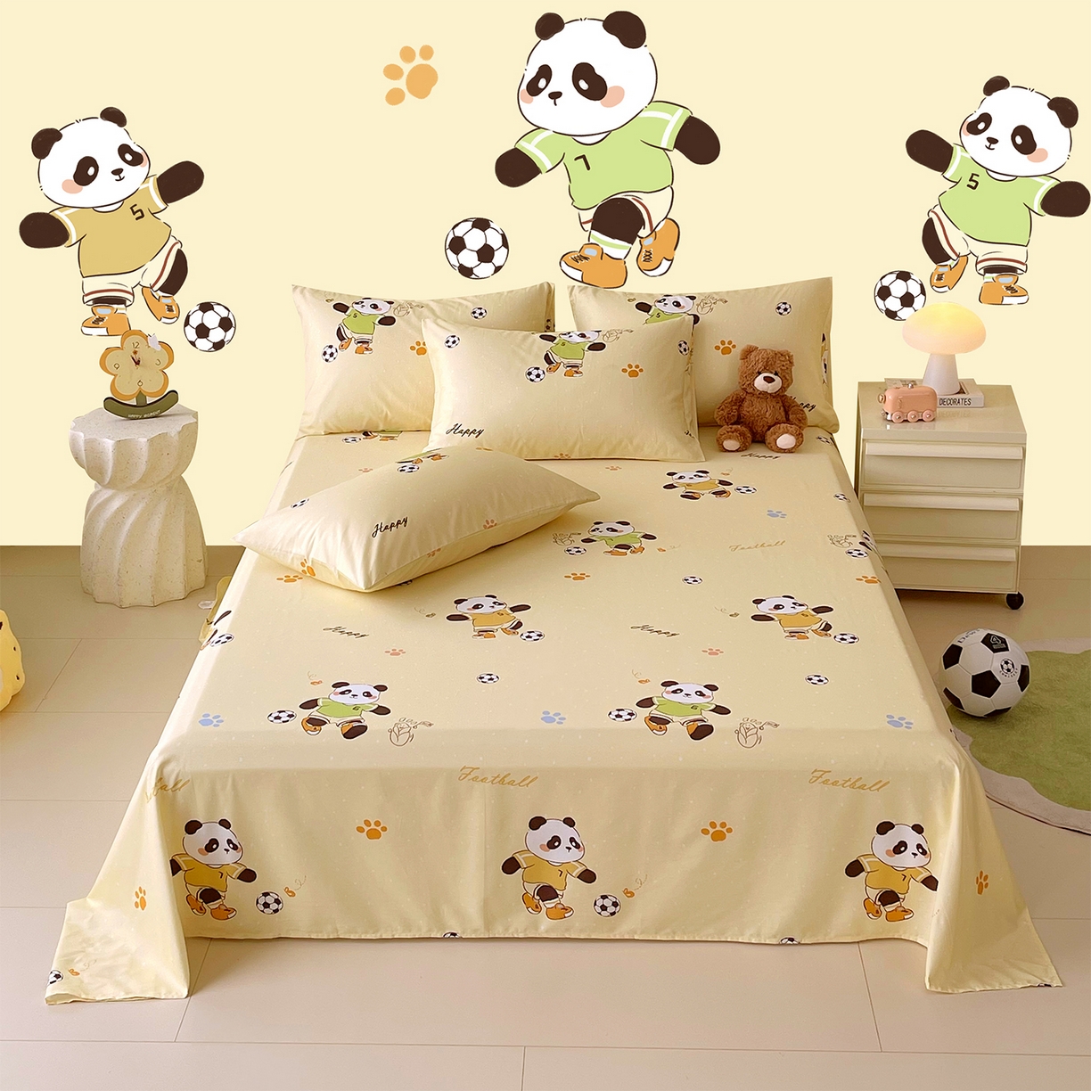 91家纺网 家纺一手货源 找家纺 金鑫汇家纺 2026新款13070全棉单品套件系列-成人床A版单床单 足球争霸赛-黄