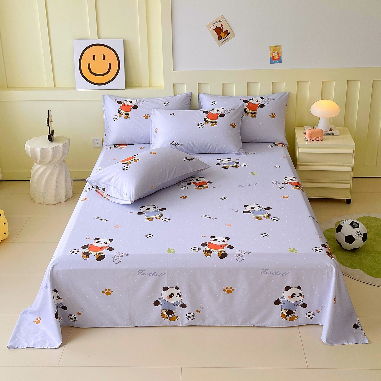 91家纺网 家纺一手货源 找家纺 金鑫汇家纺 2026新款13070全棉单品套件系列-成人床A版单床单 足球争霸赛-灰