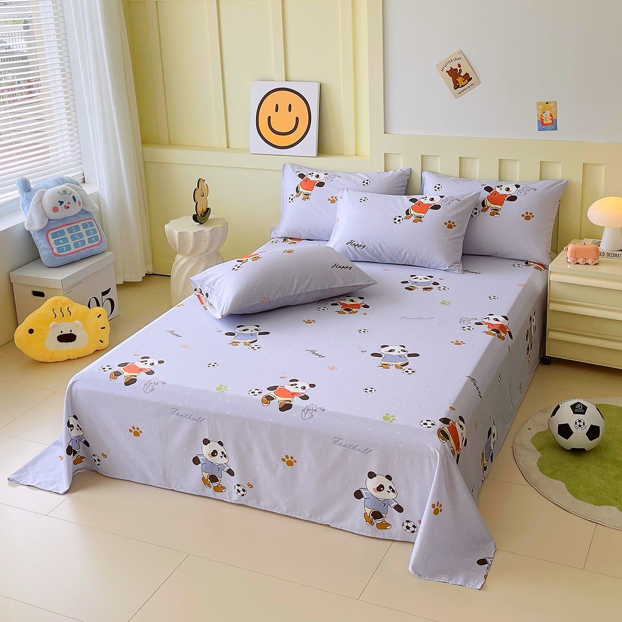 91家纺网 家纺一手货源 找家纺 金鑫汇家纺 2026新款13070全棉单品套件系列-成人床A版单床单 足球争霸赛-灰