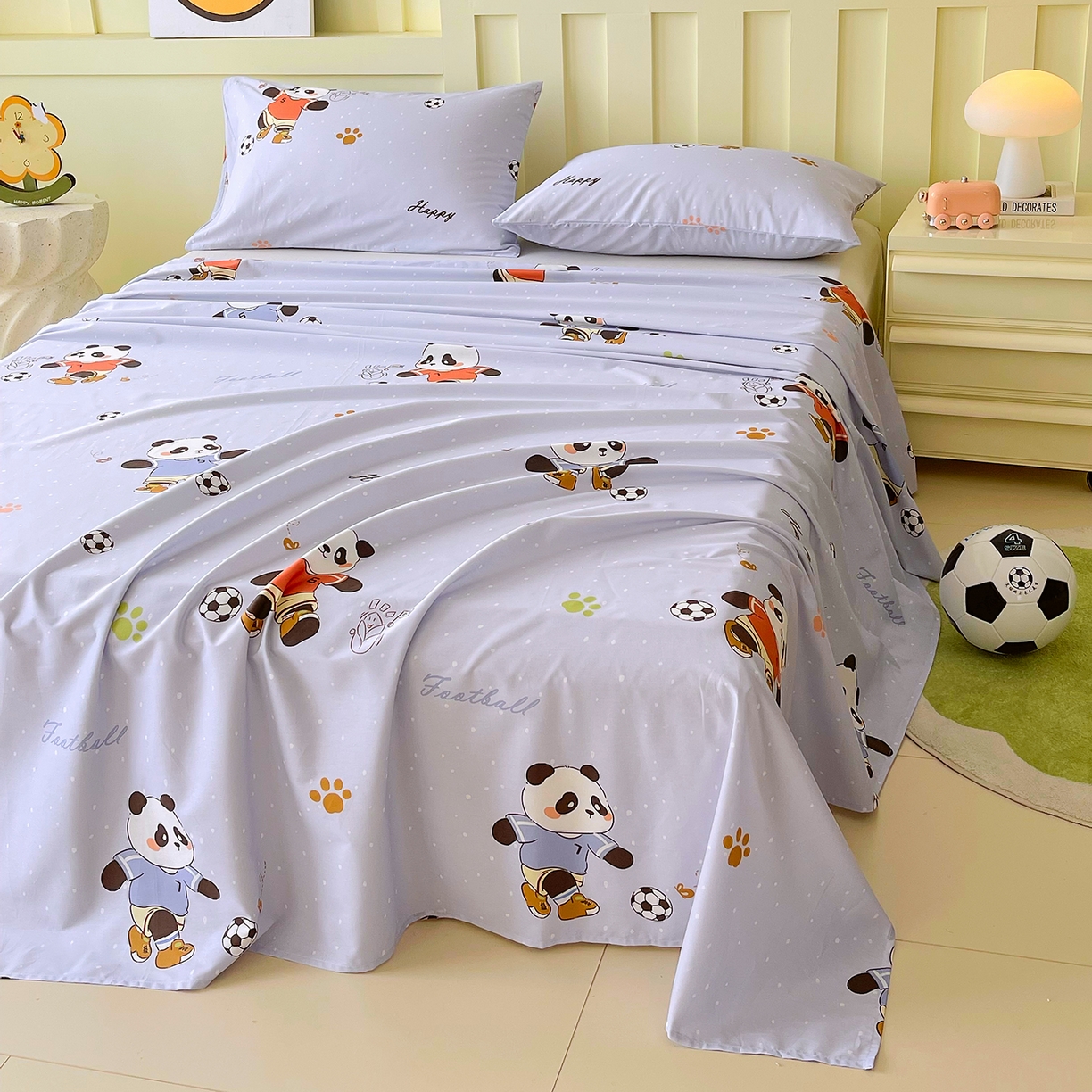 91家纺网 家纺一手货源 找家纺 金鑫汇家纺 2026新款13070全棉单品套件系列-成人床A版单床单 足球争霸赛-灰