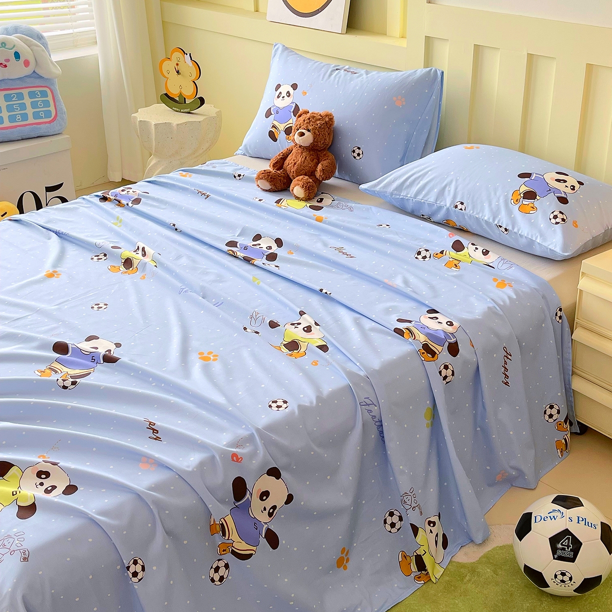 91家纺网 家纺一手货源 找家纺 金鑫汇家纺 2026新款13070全棉单品套件系列-成人床A版单床单 足球争霸赛-蓝