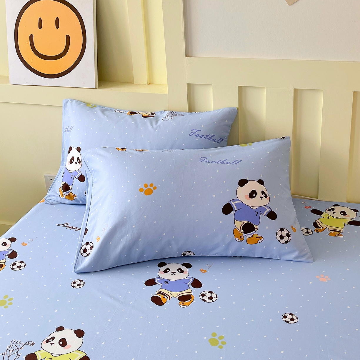 91家纺网 家纺一手货源 找家纺 金鑫汇家纺 2026新款13070全棉单品套件系列-成人床A版单床单 足球争霸赛-蓝