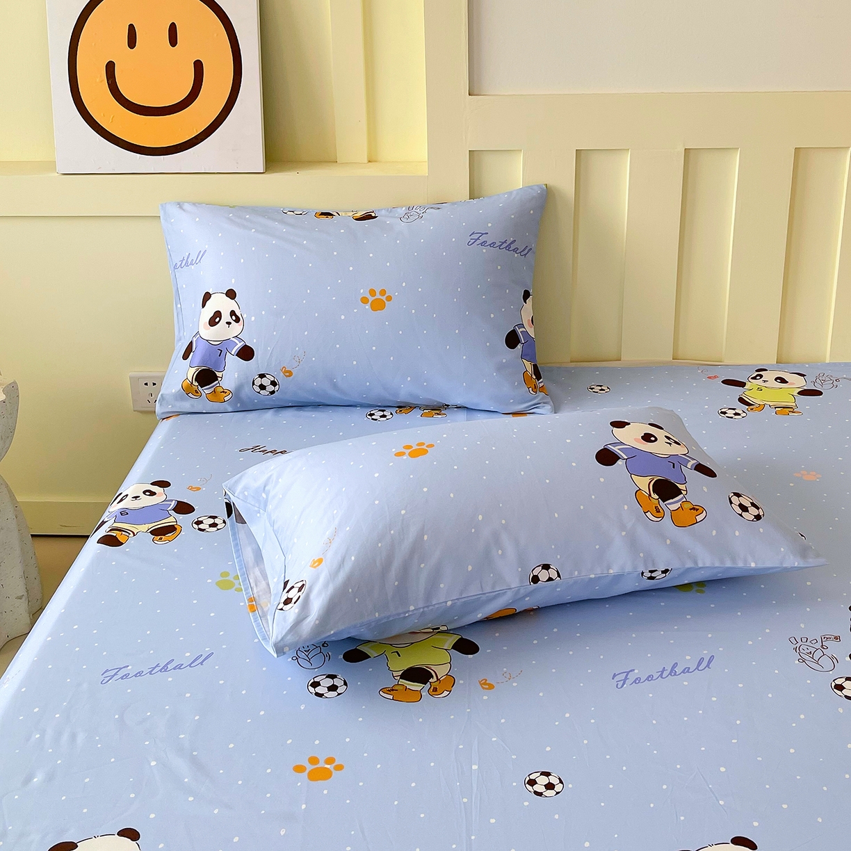 91家纺网 家纺一手货源 找家纺 金鑫汇家纺 2026新款13070全棉单品套件系列-成人床A版单床单 足球争霸赛-蓝
