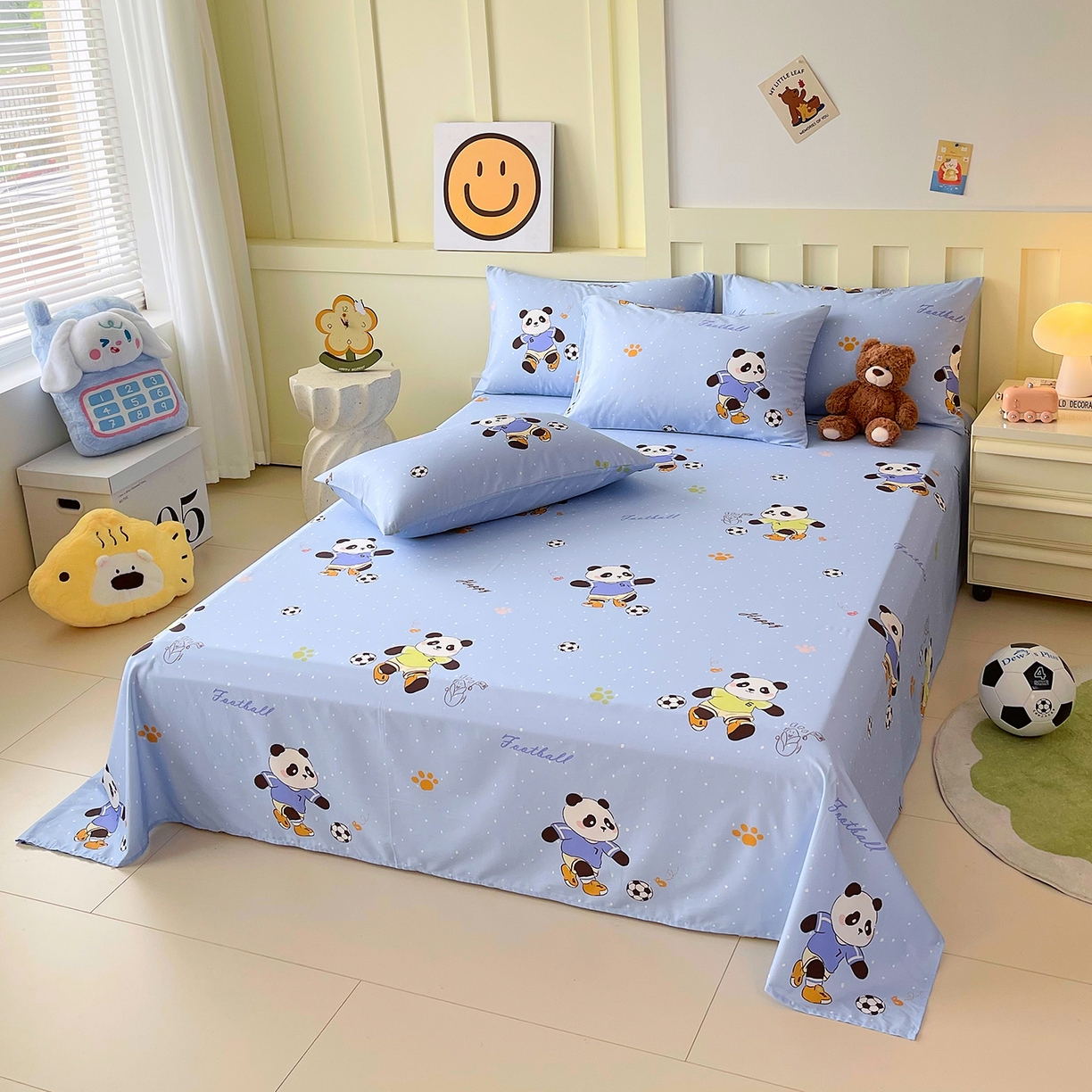 91家纺网 家纺一手货源 找家纺 金鑫汇家纺 2026新款13070全棉单品套件系列-成人床A版单床单 足球争霸赛-蓝