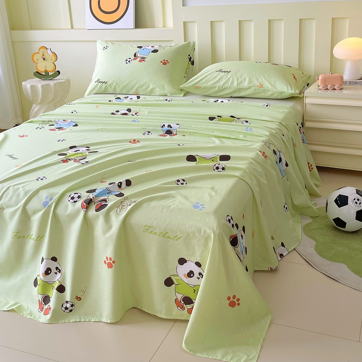 91家纺网 家纺一手货源 找家纺 金鑫汇家纺 2026新款13070全棉单品套件系列-成人床A版单床单 足球争霸赛-绿