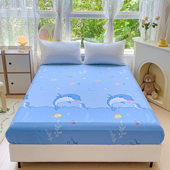 91家纺网 家纺一手货源 找家纺 金鑫汇家纺 2026新款13070全棉单品套件系列-成人床：A版单床笠 海洋世界