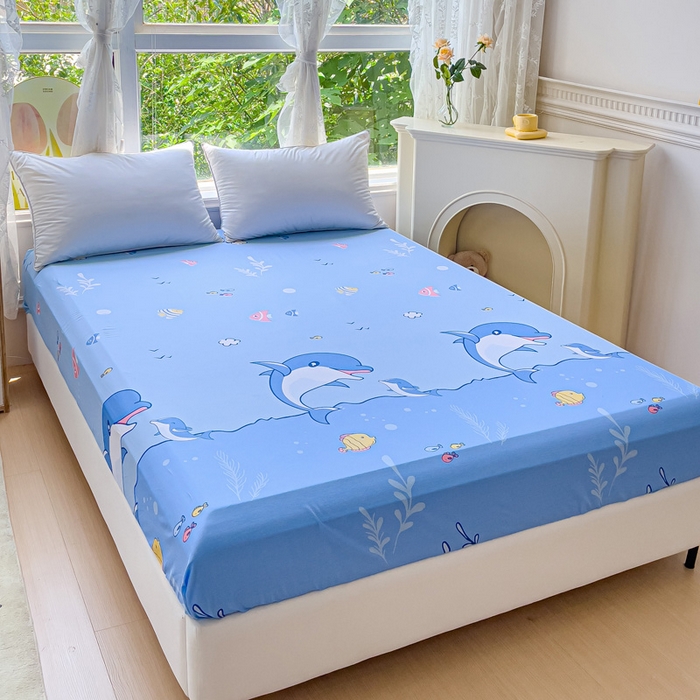 91家纺网 家纺一手货源 找家纺 金鑫汇家纺 2026新款13070全棉单品套件系列-成人床：A版单床笠 海洋世界