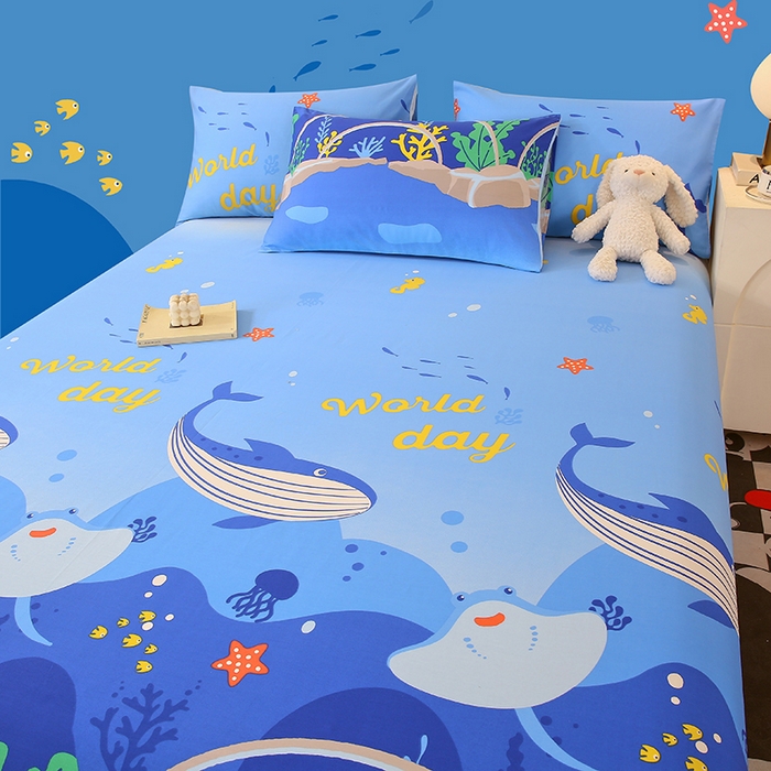 91家纺网 家纺一手货源 找家纺 金鑫汇家纺 2026新款13070全棉单品套件系列-成人床：A版单床笠 海族馆