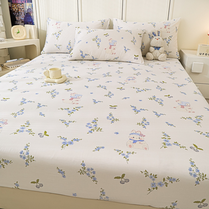 91家纺网 家纺一手货源 找家纺 金鑫汇家纺 2026新款13070全棉单品套件系列-成人床：A版单床笠 花丛兔