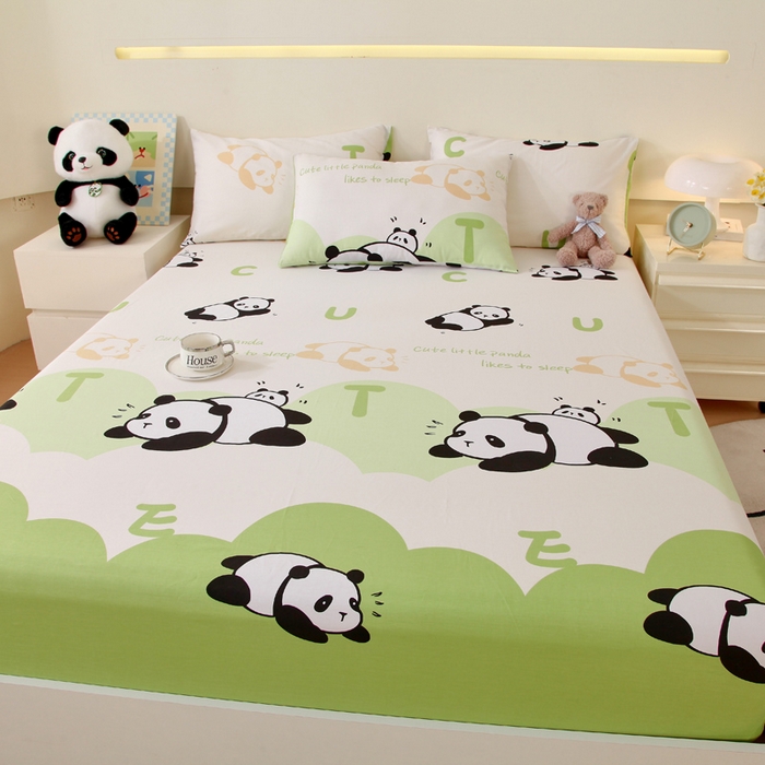 91家纺网 家纺一手货源 找家纺 金鑫汇家纺 2026新款13070全棉单品套件系列-成人床：A版单床笠 可爱熊猫