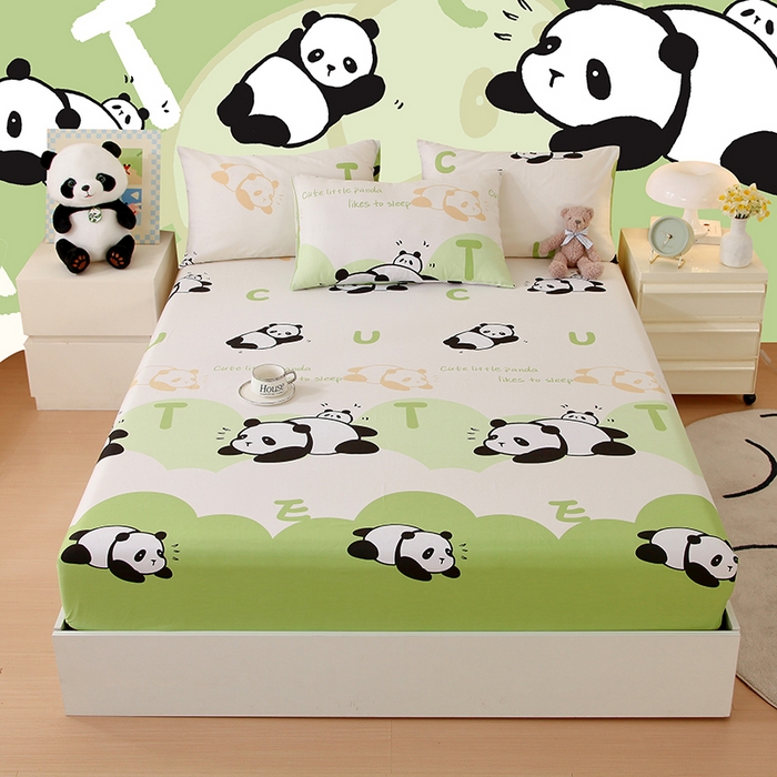 91家纺网 家纺一手货源 找家纺 金鑫汇家纺 2026新款13070全棉单品套件系列-成人床：A版单床笠 可爱熊猫