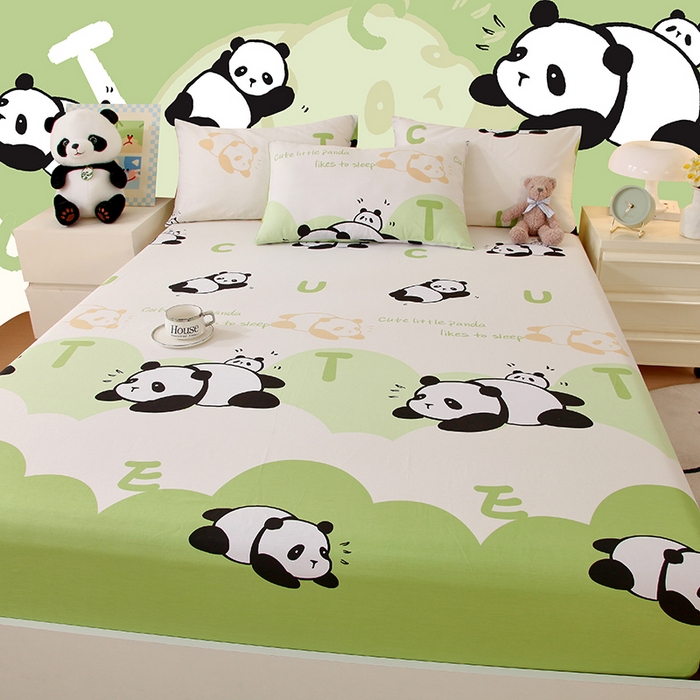 91家纺网 家纺一手货源 找家纺 金鑫汇家纺 2026新款13070全棉单品套件系列-成人床：A版单床笠 可爱熊猫