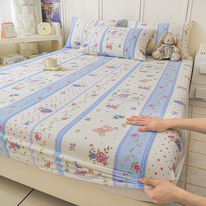 91家纺网 家纺一手货源 找家纺 金鑫汇家纺 2026新款13070全棉单品套件系列-成人床：A版单床笠 快乐萌兔