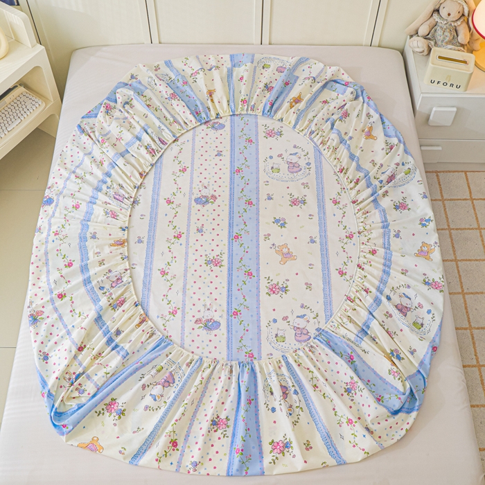 91家纺网 家纺一手货源 找家纺 金鑫汇家纺 2026新款13070全棉单品套件系列-成人床：A版单床笠 快乐萌兔