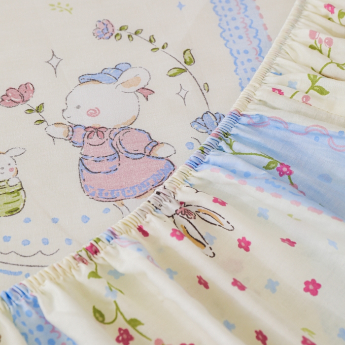 91家纺网 家纺一手货源 找家纺 金鑫汇家纺 2026新款13070全棉单品套件系列-成人床：A版单床笠 快乐萌兔