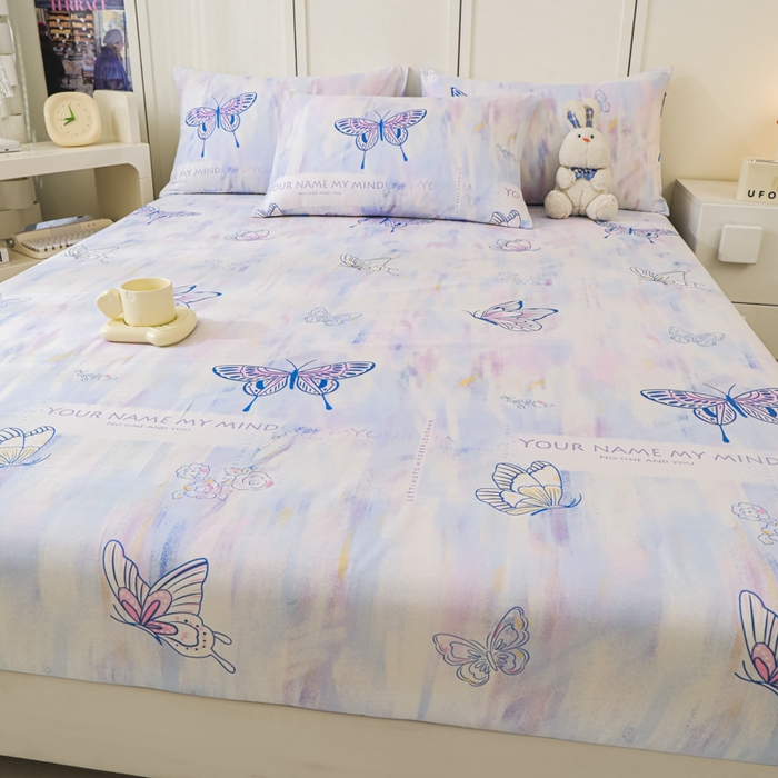 91家纺网 家纺一手货源 找家纺 金鑫汇家纺 2026新款13070全棉单品套件系列-成人床：A版单床笠 梦蝶