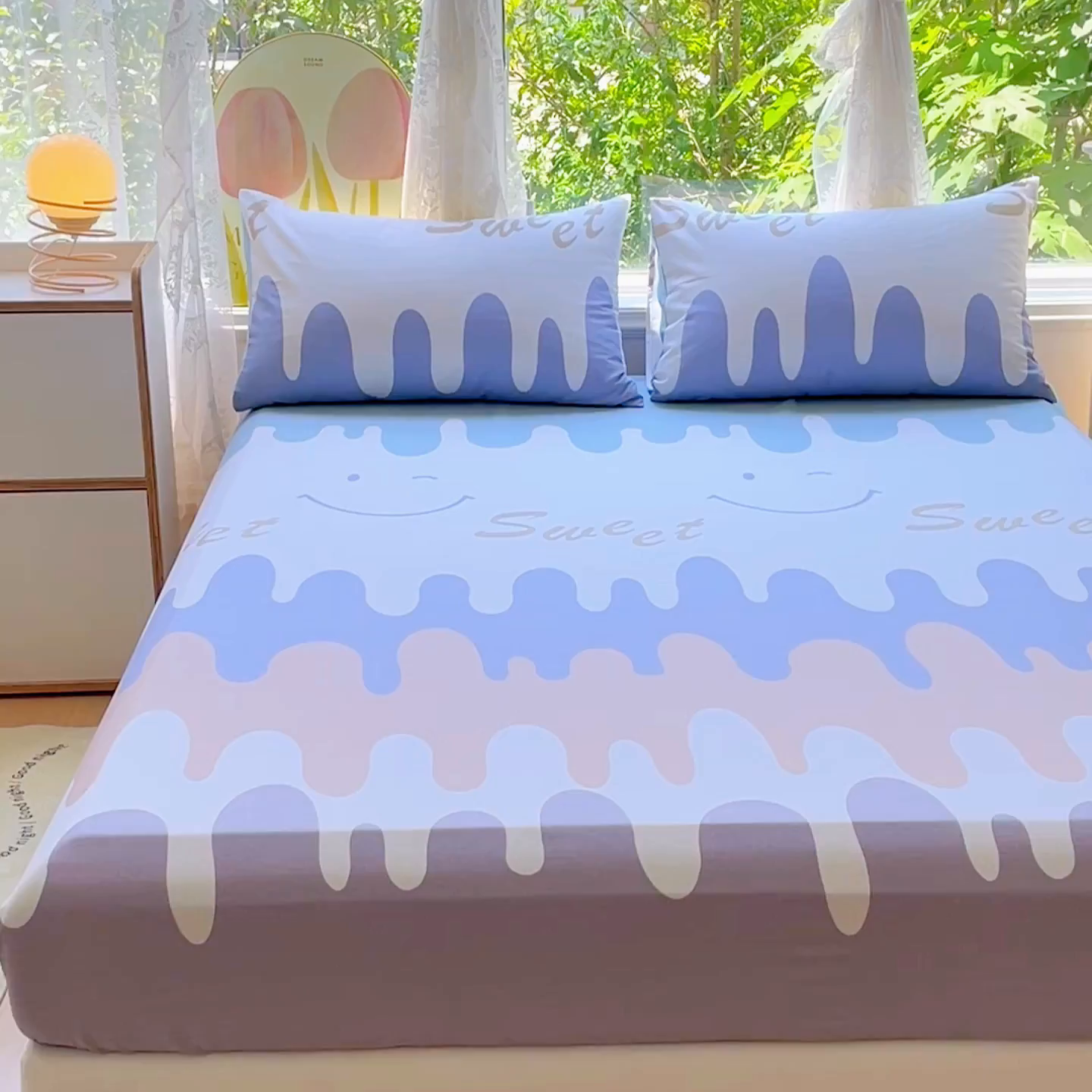 91家纺网 家纺一手货源 找家纺 金鑫汇家纺 2026新款13070全棉单品套件系列-成人床：A版单床笠 奶油粉