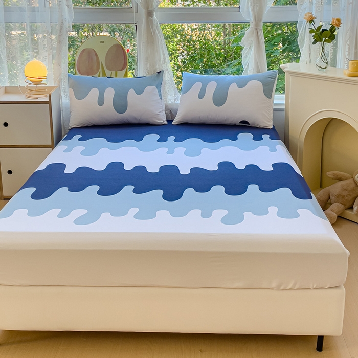 91家纺网 家纺一手货源 找家纺 金鑫汇家纺 2026新款13070全棉单品套件系列-成人床：A版单床笠 奶油蓝