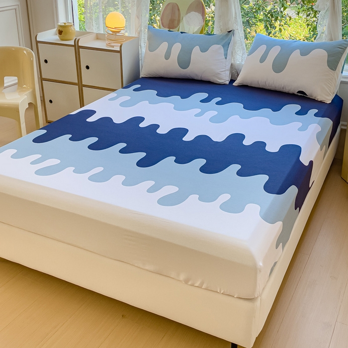 91家纺网 家纺一手货源 找家纺 金鑫汇家纺 2026新款13070全棉单品套件系列-成人床：A版单床笠 奶油蓝