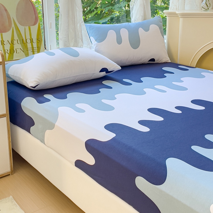 91家纺网 家纺一手货源 找家纺 金鑫汇家纺 2026新款13070全棉单品套件系列-成人床：A版单床笠 奶油蓝