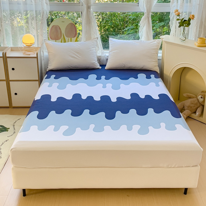 91家纺网 家纺一手货源 找家纺 金鑫汇家纺 2026新款13070全棉单品套件系列-成人床：A版单床笠 奶油蓝