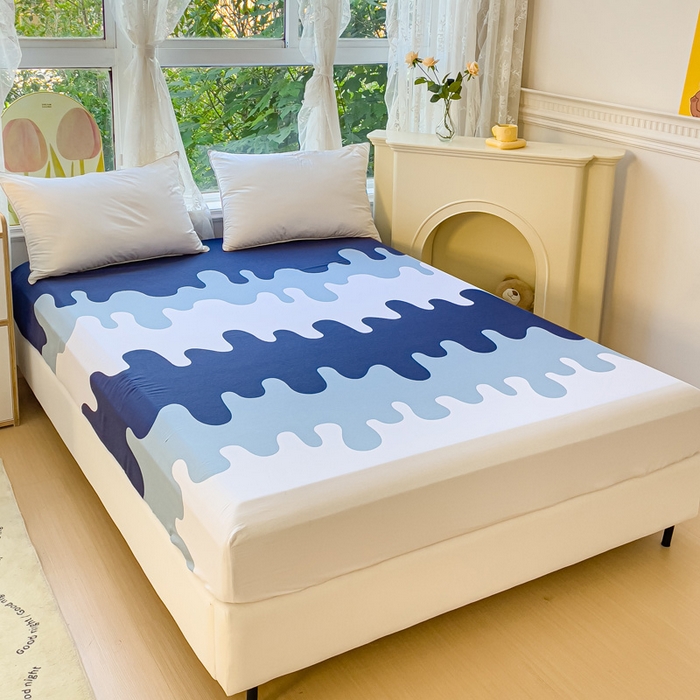 91家纺网 家纺一手货源 找家纺 金鑫汇家纺 2026新款13070全棉单品套件系列-成人床：A版单床笠 奶油蓝